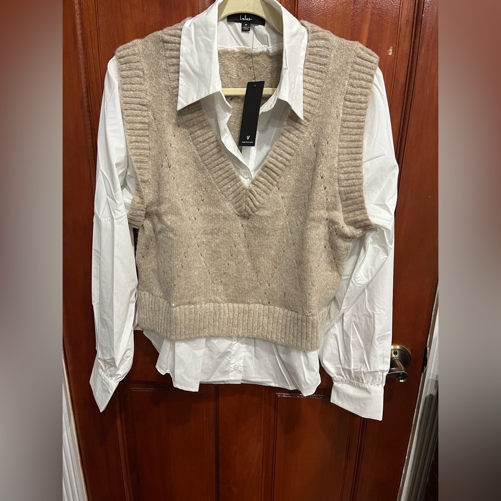Lulus White and Beige Layered Sweater Vest Top